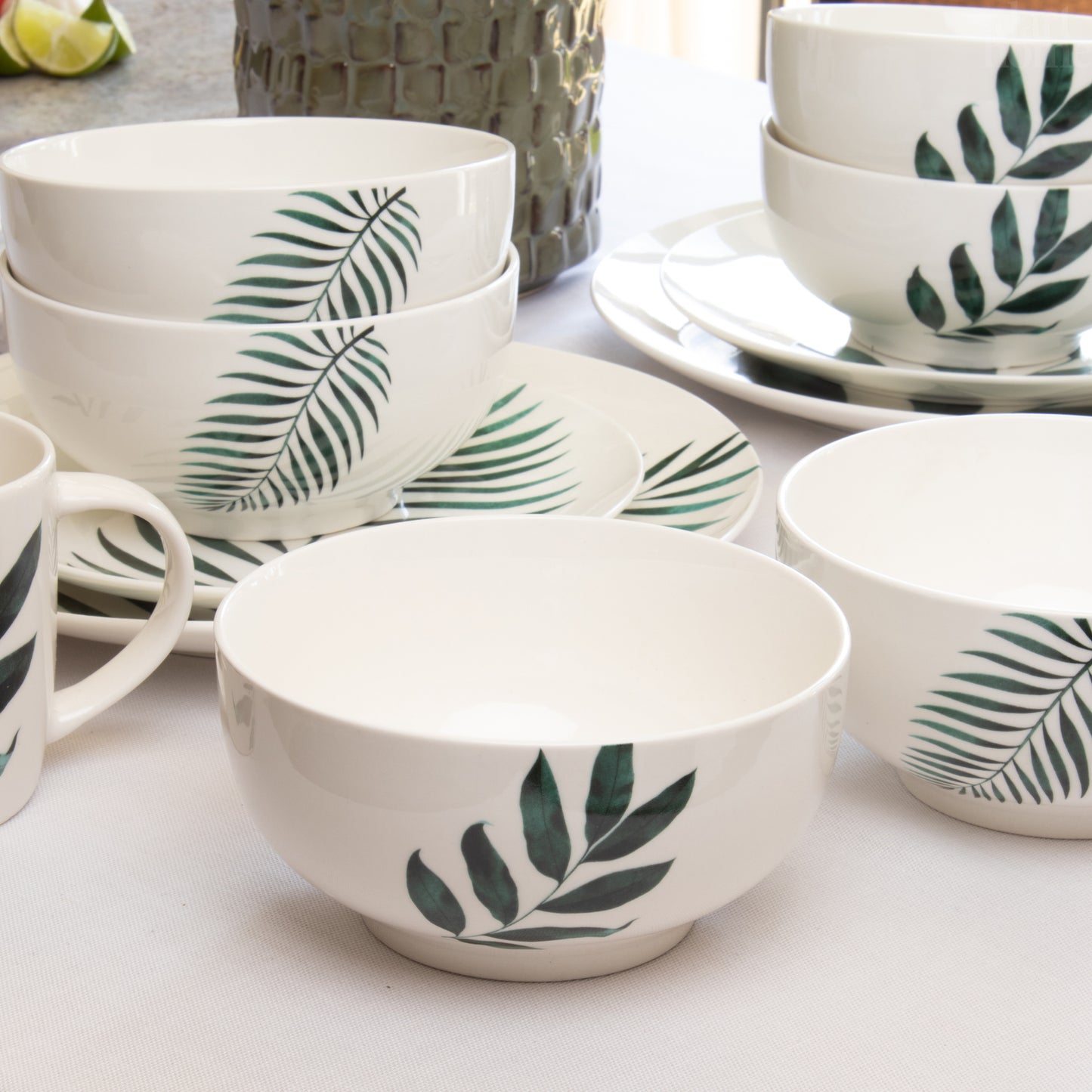 Set Of 6 Emerald Green Leaf Cereal Bowls