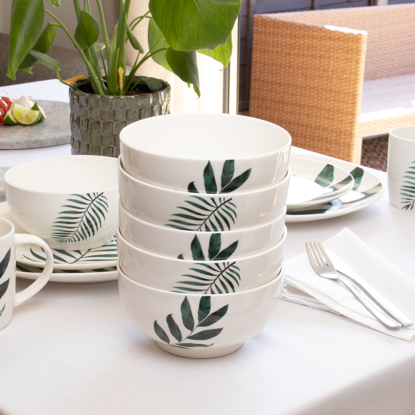 Set Of 6 Emerald Green Leaf Cereal Bowls