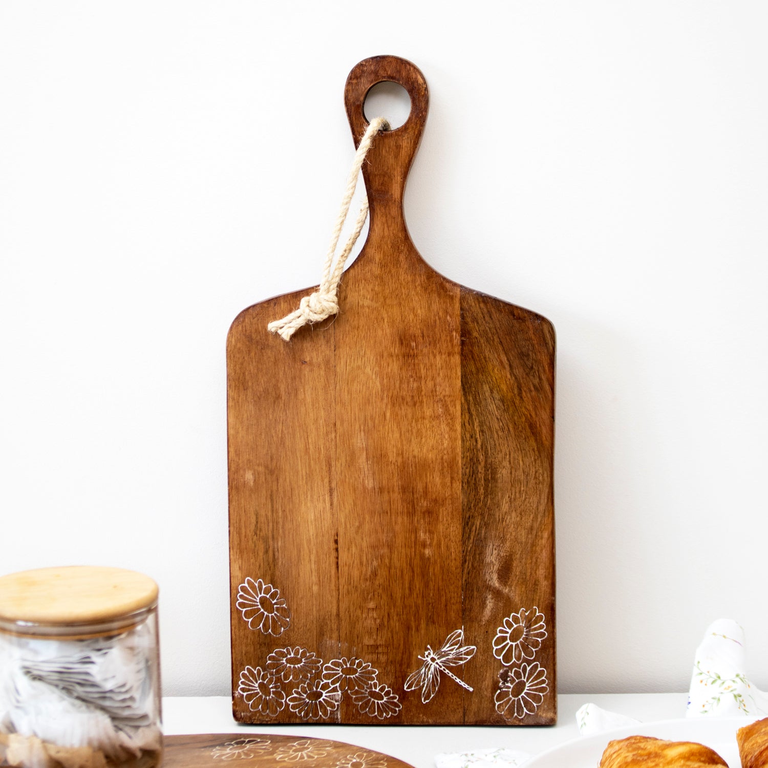 Mango Wood White Floral Serving Board