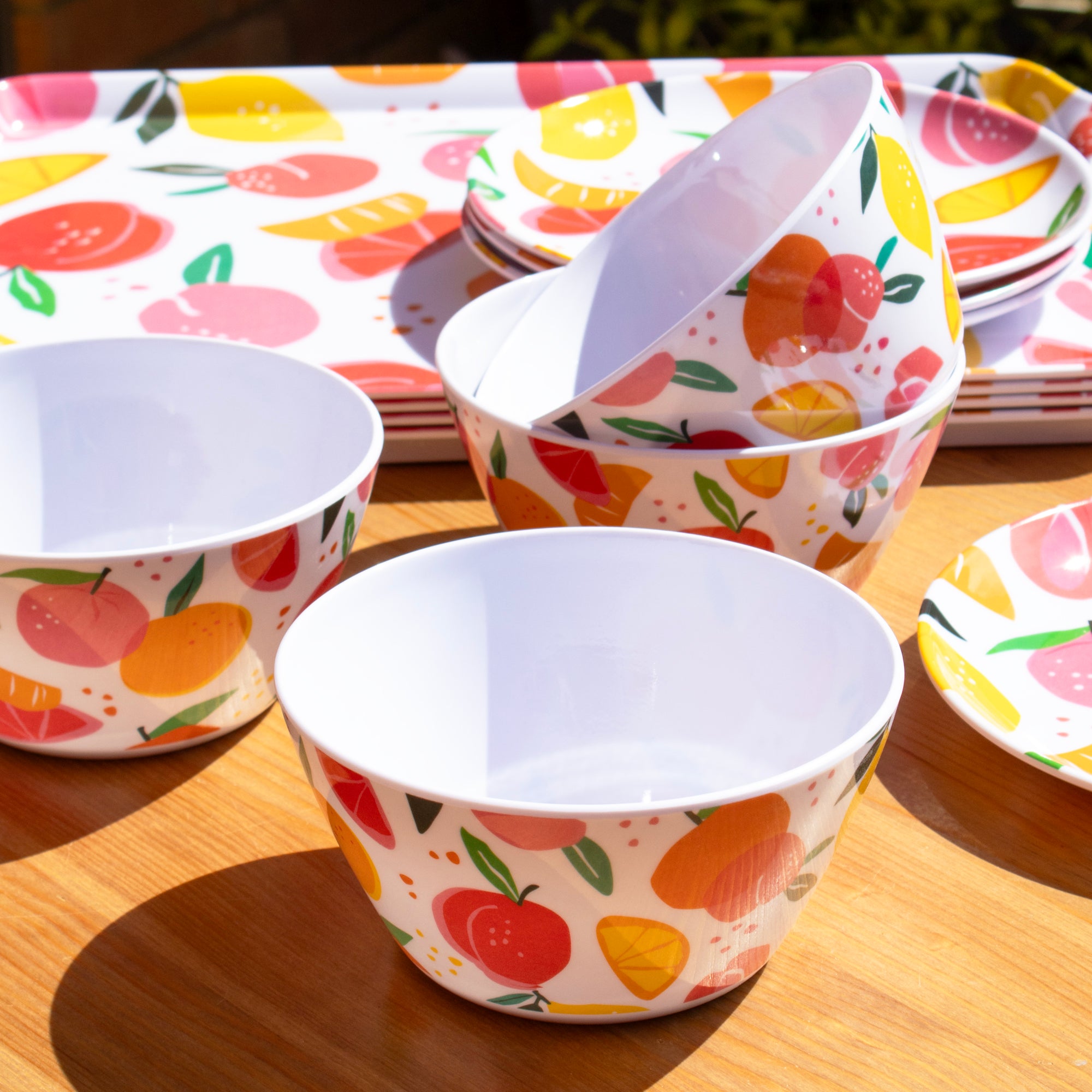 Set Of 4 Summer Fruits Outdoor Bowls