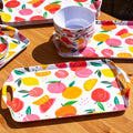 Set Of 4 Large Summer Fruits Handled Trays