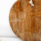 Round Mango Wood White Floral Serving Board