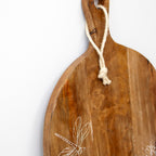 Round Mango Wood White Floral Serving Board