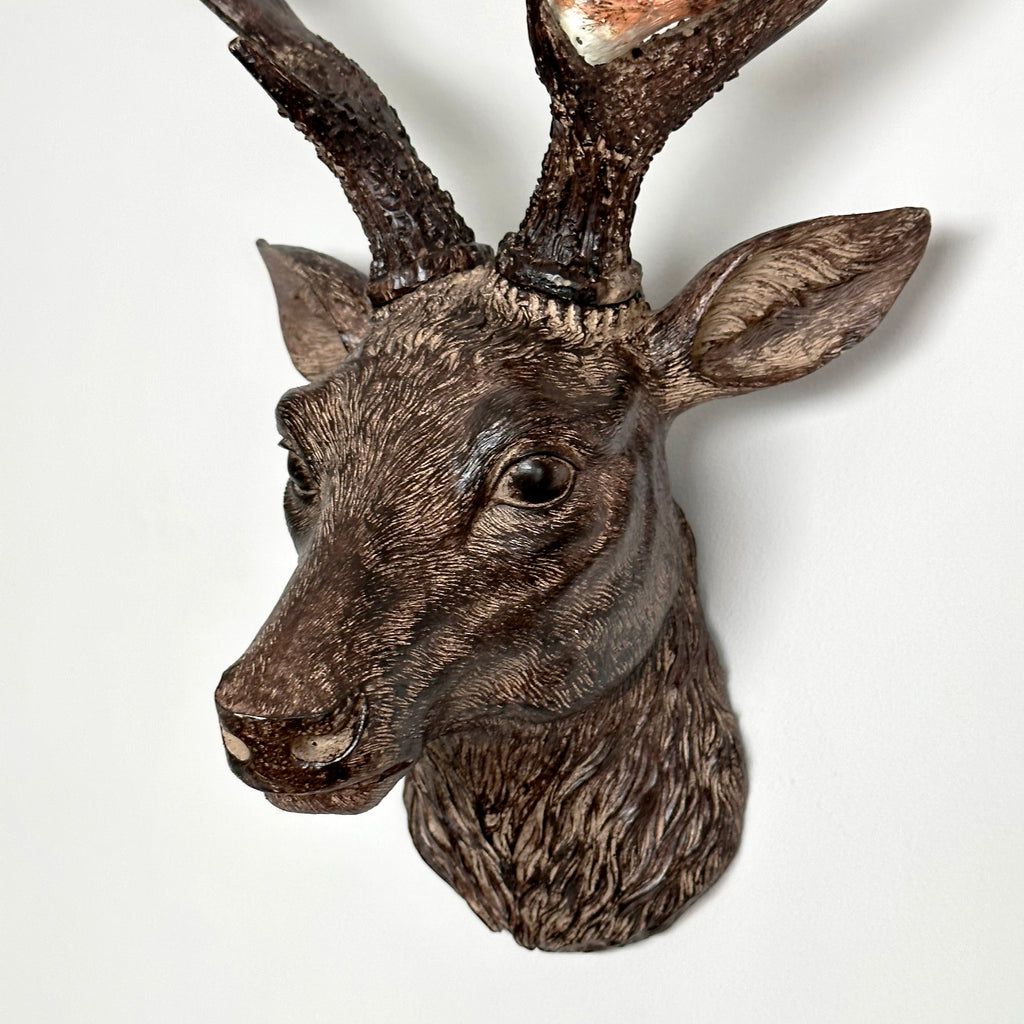 Faux Brown Stags Head Wall Bust