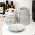 Set Of 3 Grey Buddha Ceramic Bathroom Accessories