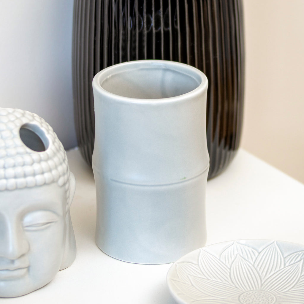 Set Of 3 Grey Buddha Ceramic Bathroom Accessories