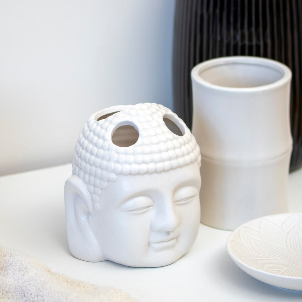Set Of 3 White Buddha Ceramic Bathroom Accessories