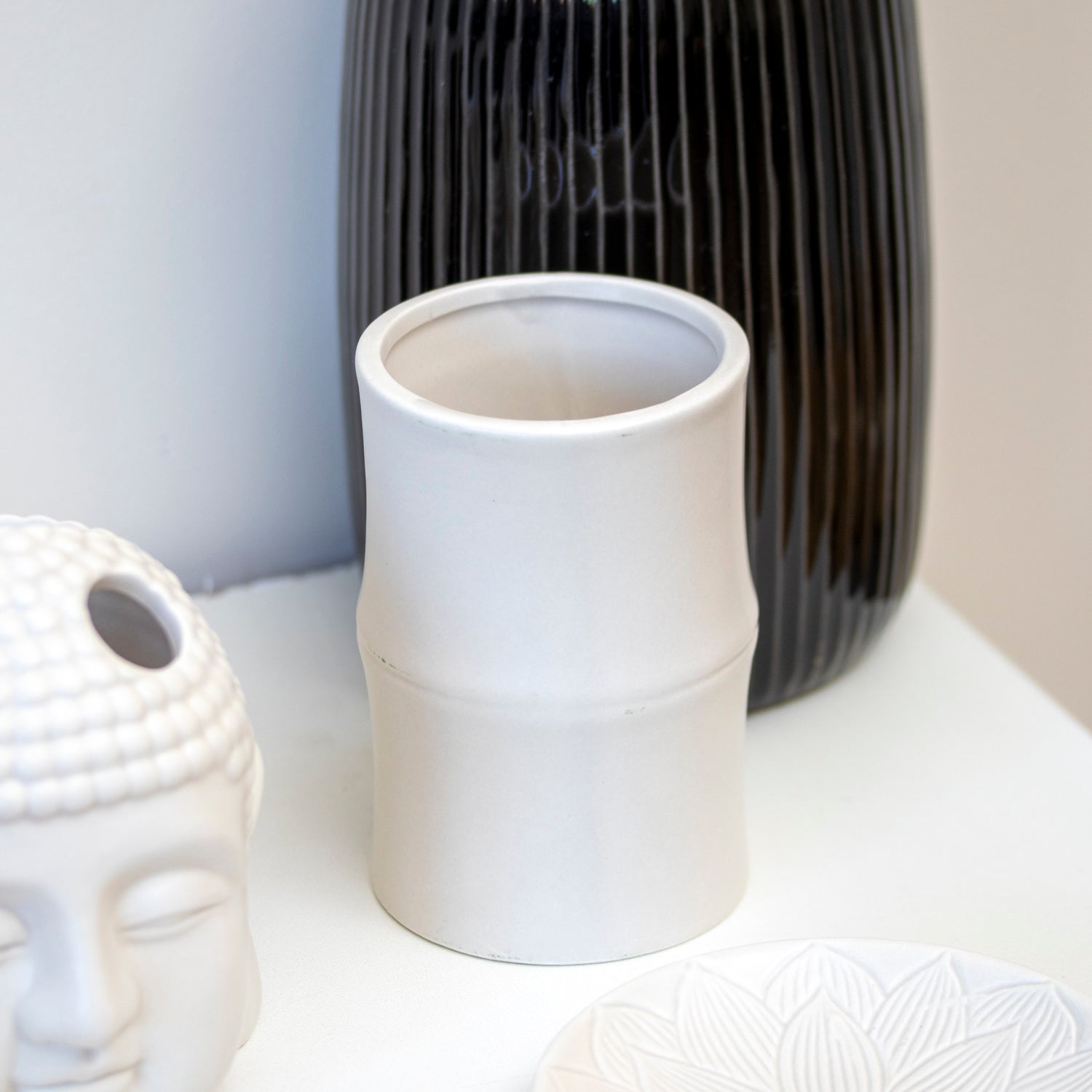Set Of 3 White Buddha Ceramic Bathroom Accessories