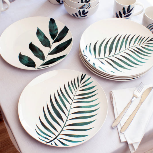 Set Of 6 Emerald Green Leaf Dinner Plates