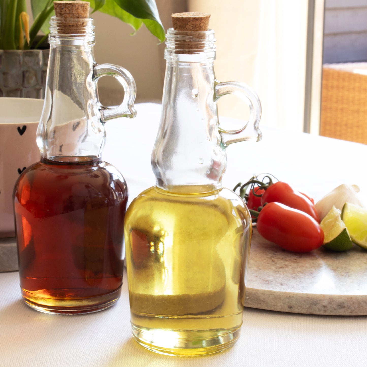 Oil And Vinegar Glass Bottle Set With Cork Stoppers