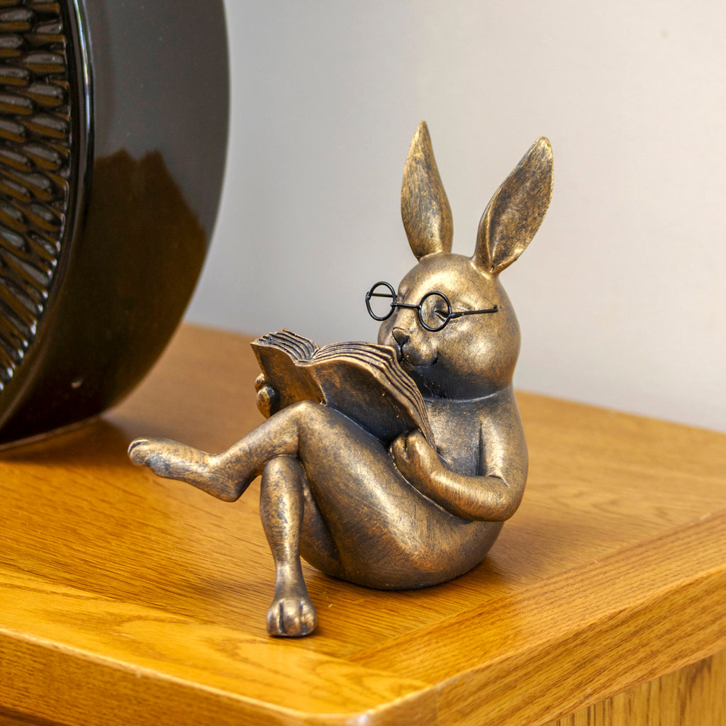 Gold Reading Rabbit Ornament
