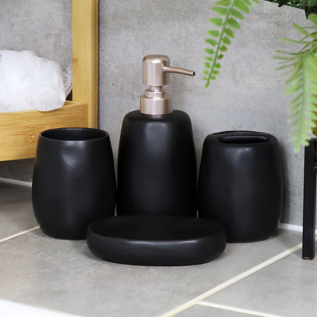 4-teiliges Badezimmer-Set in Schwarz