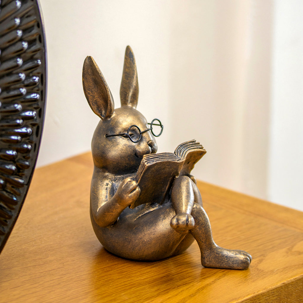 Gold Reading Rabbit Ornament