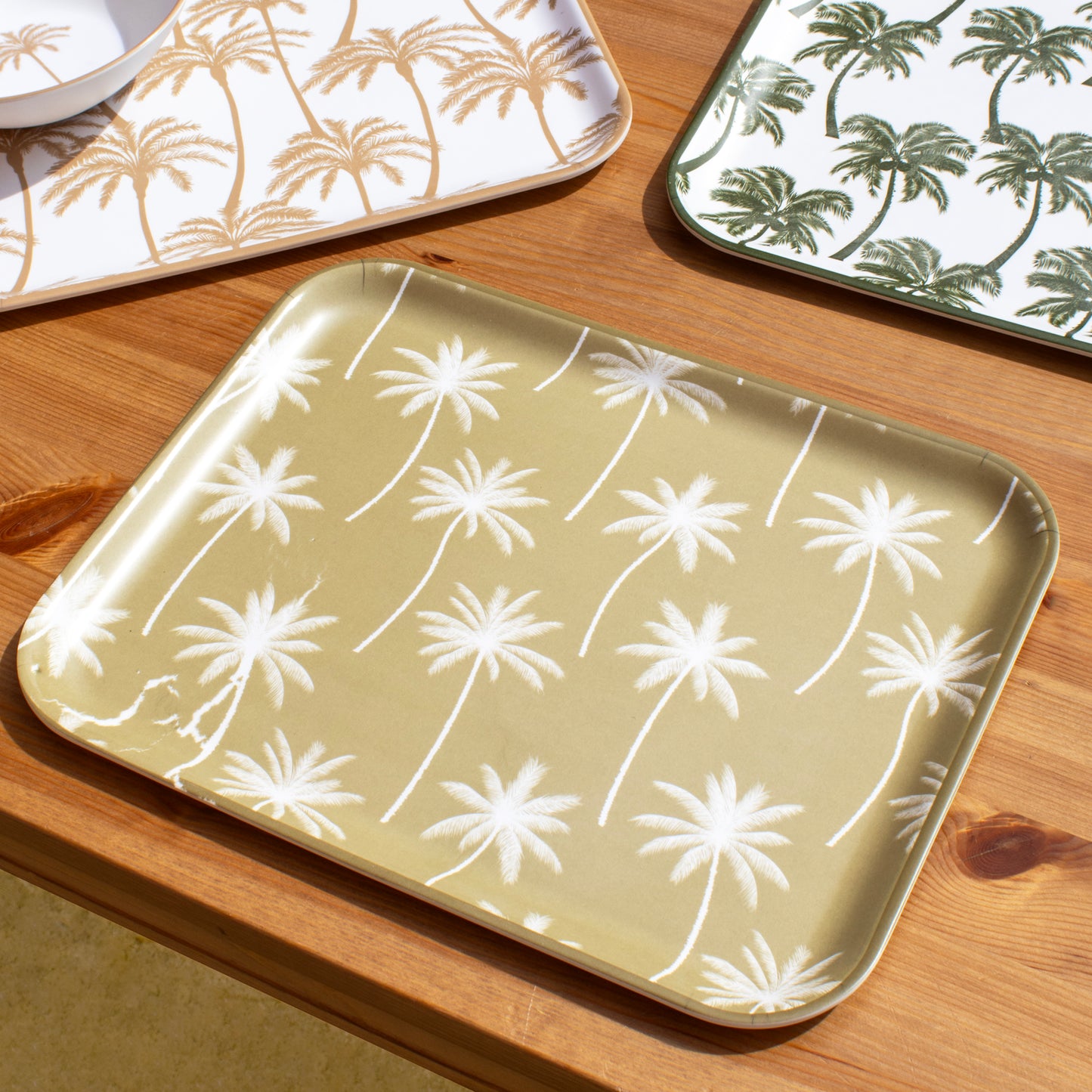 Set Of 3 Large Palm Tree Melamine Trays