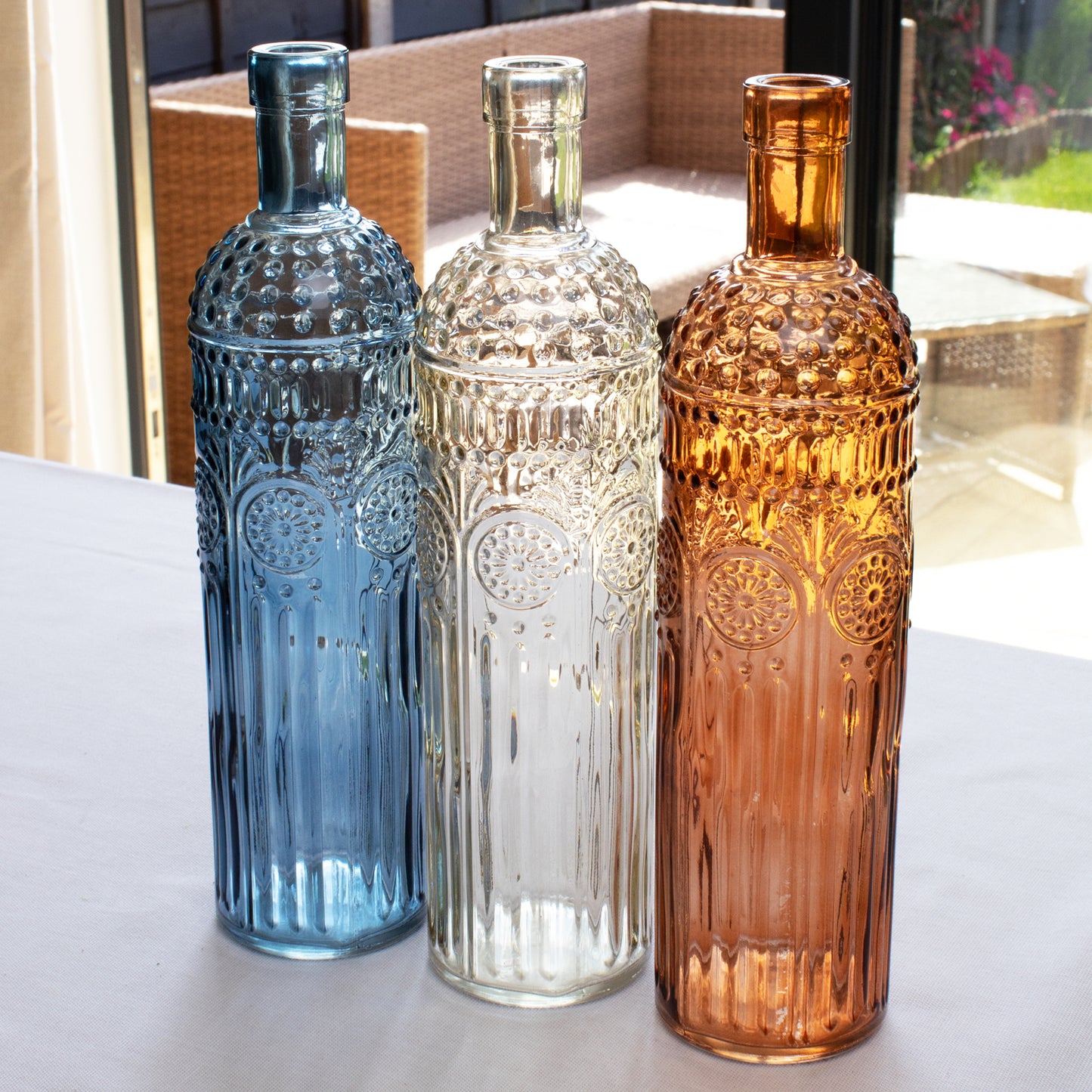 Set Of 3 Large Coloured Bottle Vases