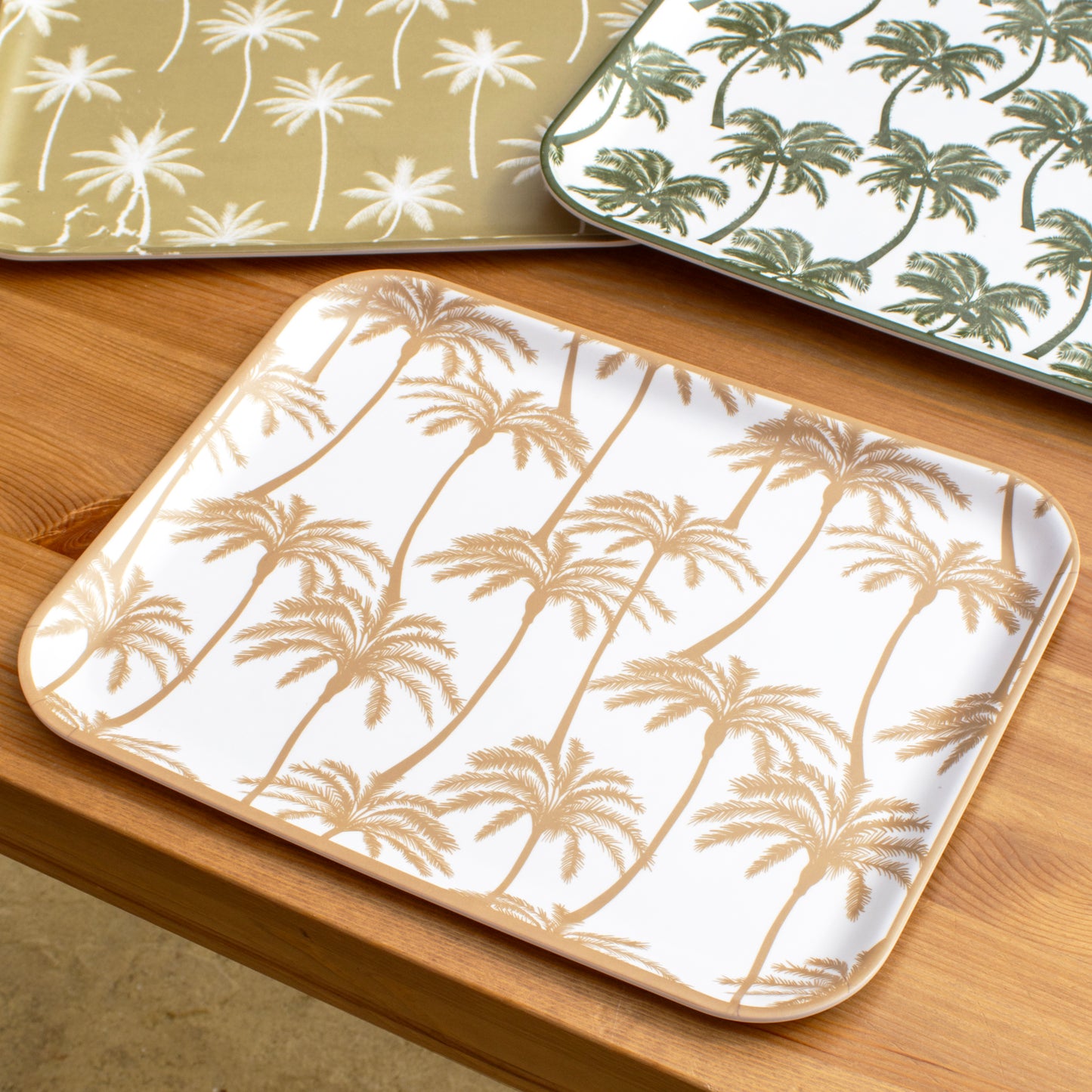Set Of 3 Large Palm Tree Melamine Trays