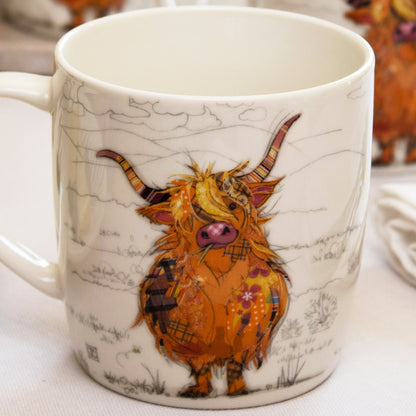 Set Of 4 Bug Art Highland Cow Mugs