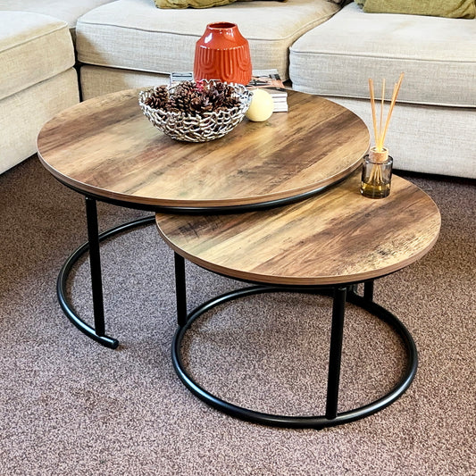 Set Of 2 Wood Top Nesting Coffee Tables