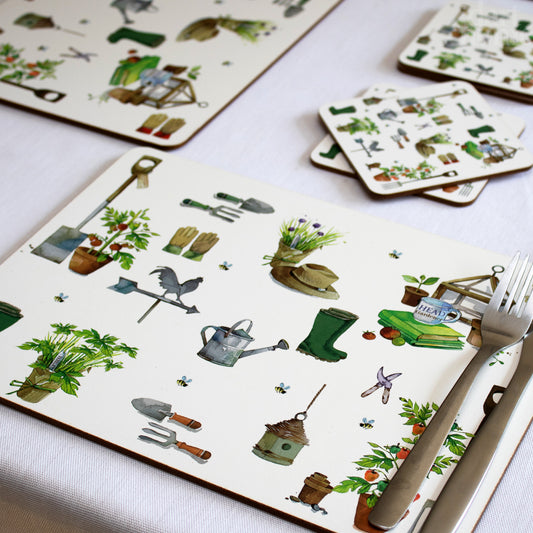 Set Of 8 Green Fingers Placemat And Coasters