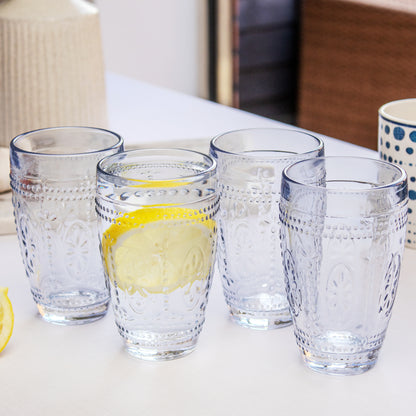 Set Of 4 Blue Embossed Tumbler Glasses