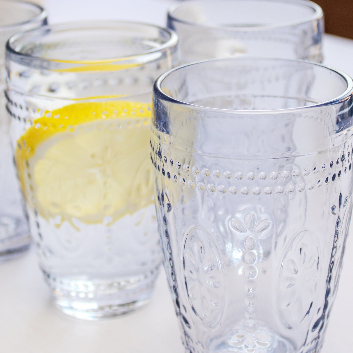 Set Of 4 Blue Embossed Tumbler Glasses