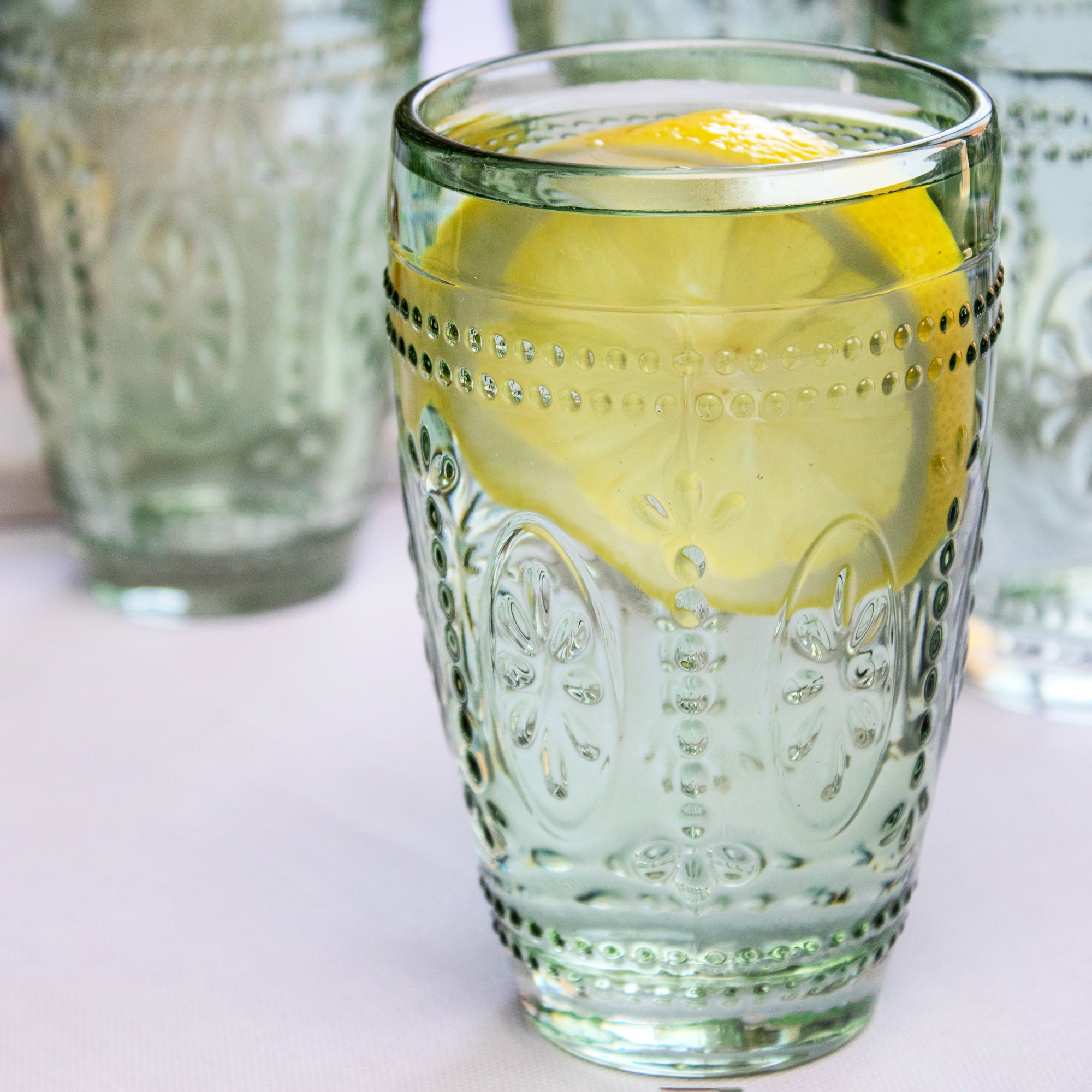 Set Of 4 Green Embossed Tumbler Glasses