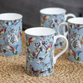 Set Of 4 Duckegg Floral Hummingbird Mugs