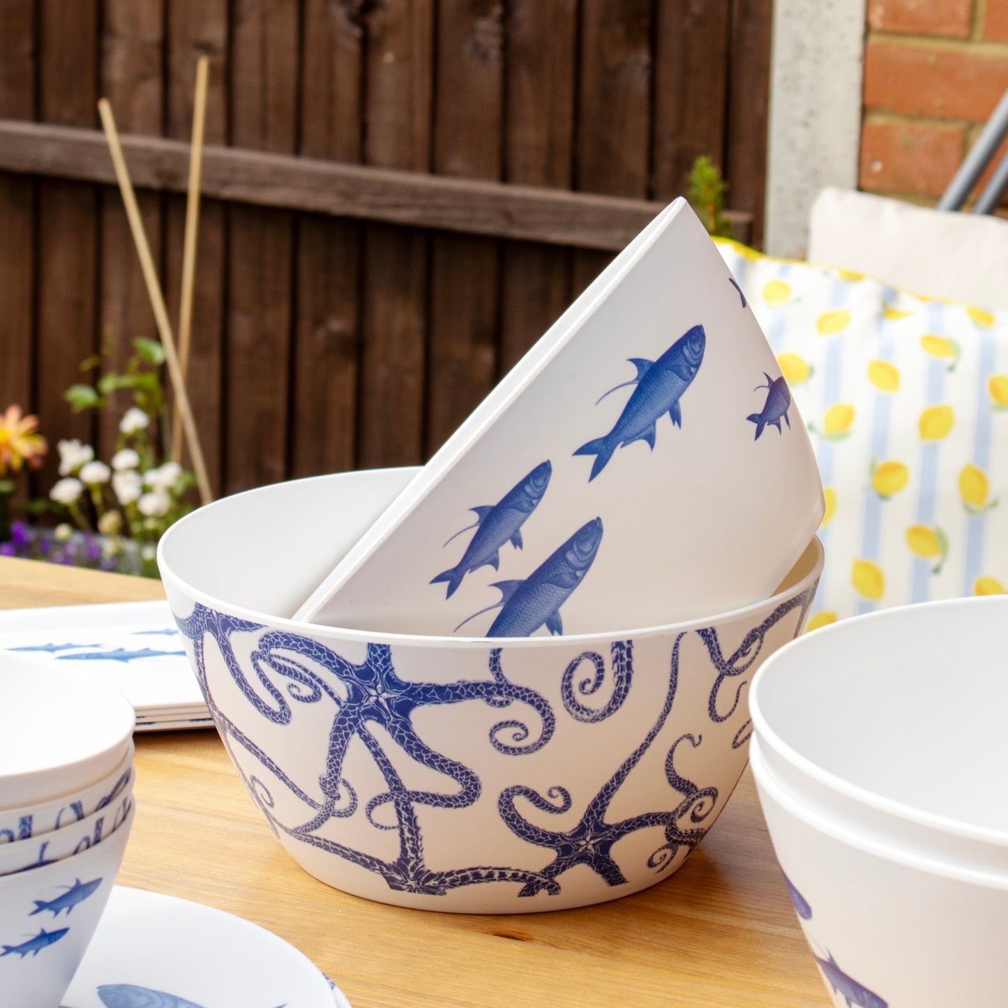 Set Of 2 Marine Life Outdoor Salad Bowls