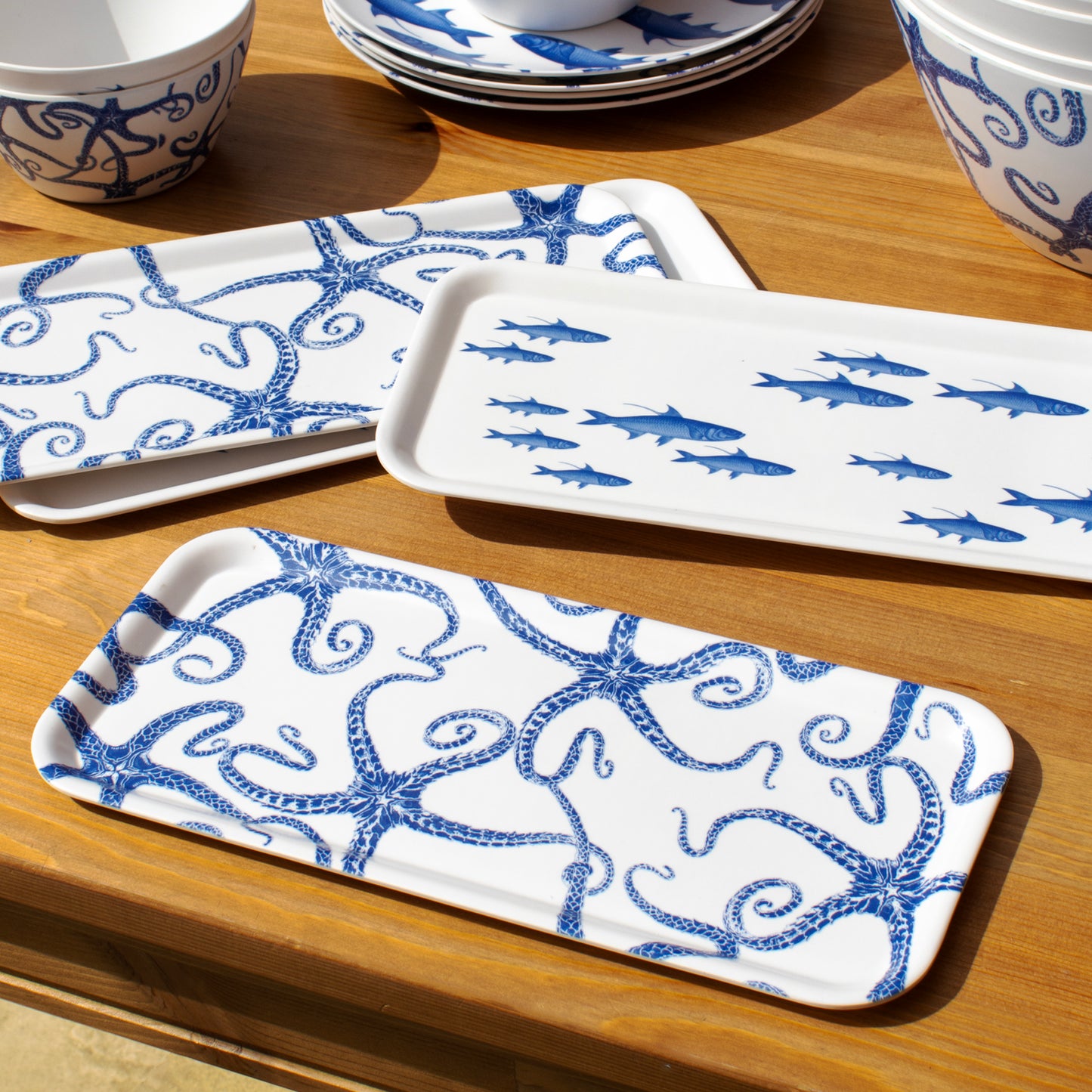 Set Of 4 Marine Life Melamine Trays