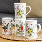 Set Of 4 Garden Birds & Honeysuckle Mugs