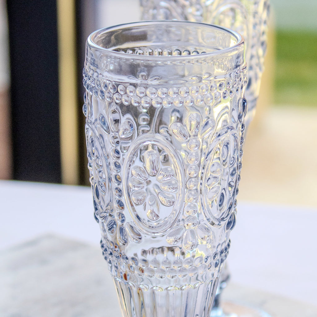 Set Of 4 Blue Embossed Flute Glasses