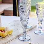 Set Of 4 Blue Embossed Flute Glasses