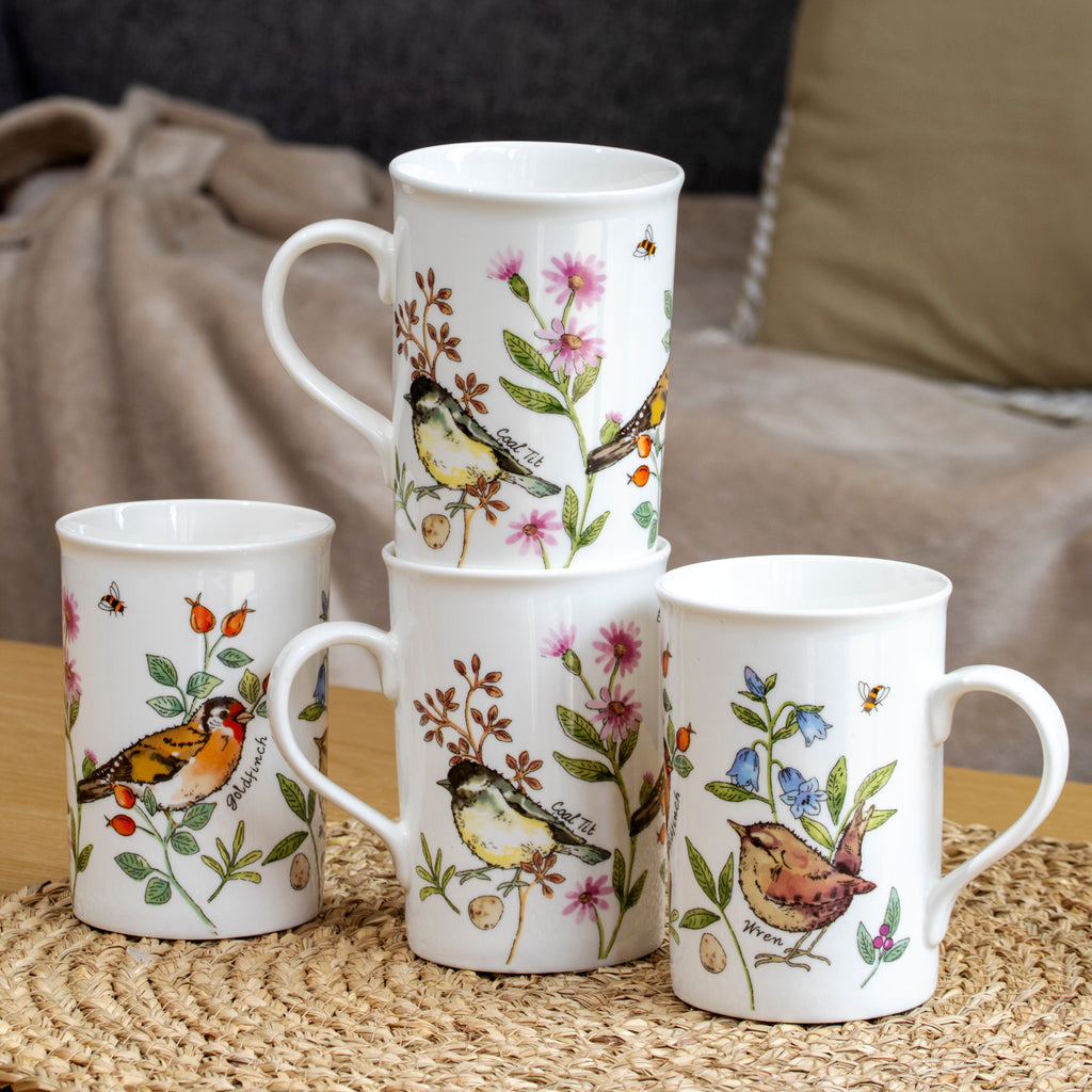 Set Of 4 Garden Birds & Bluebell Mugs