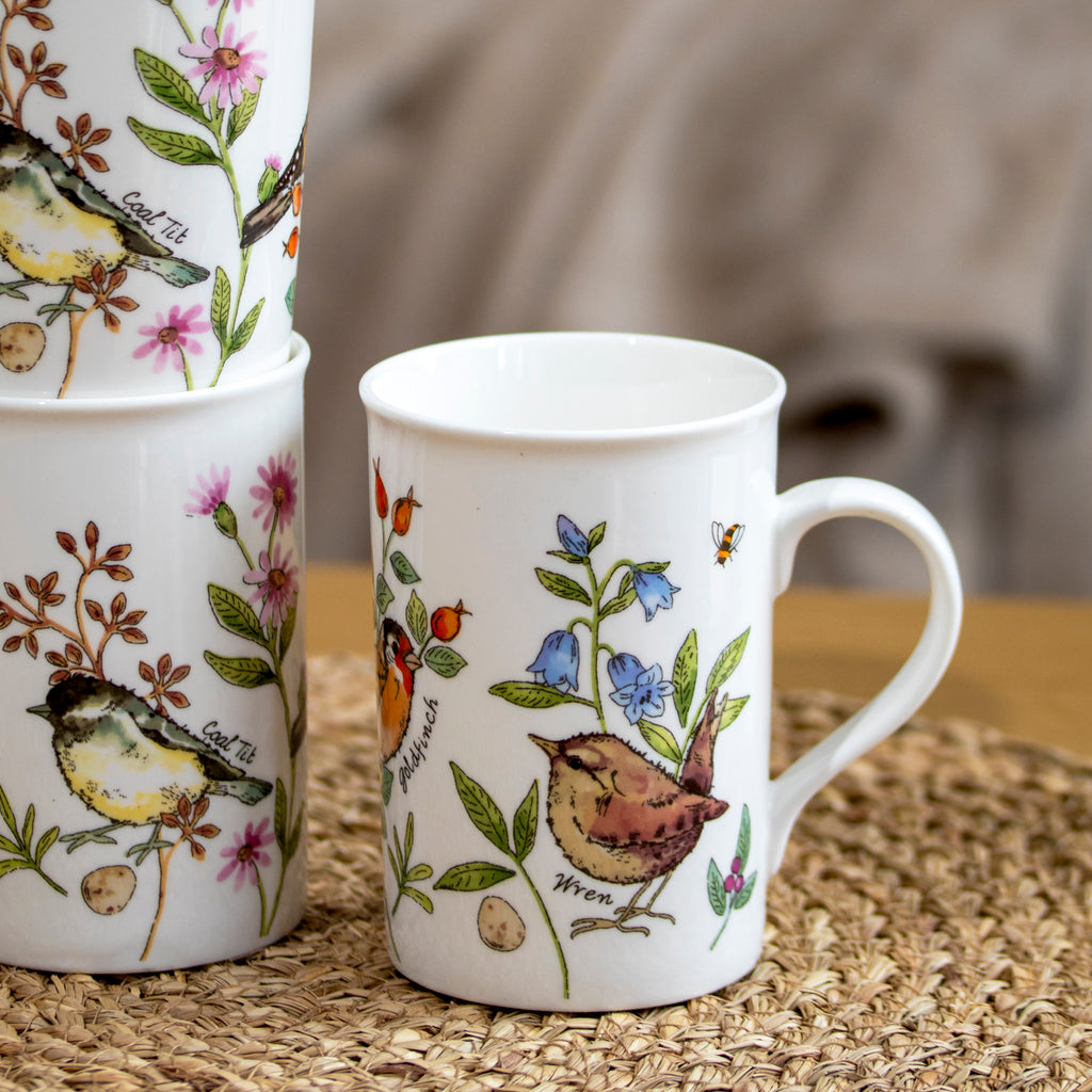 Set Of 4 Garden Birds & Bluebell Mugs