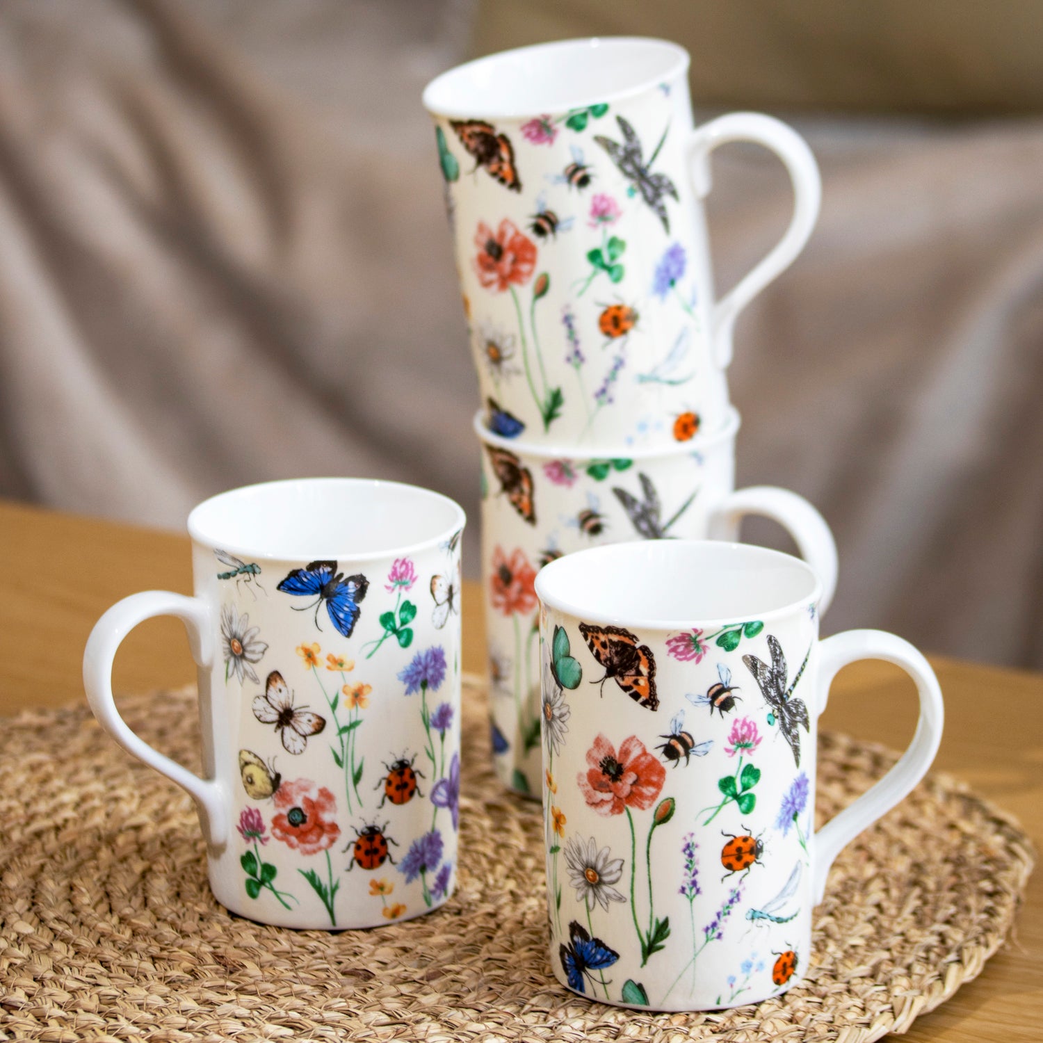 Set Of 4 Hedgerow Floral & Insect Mugs