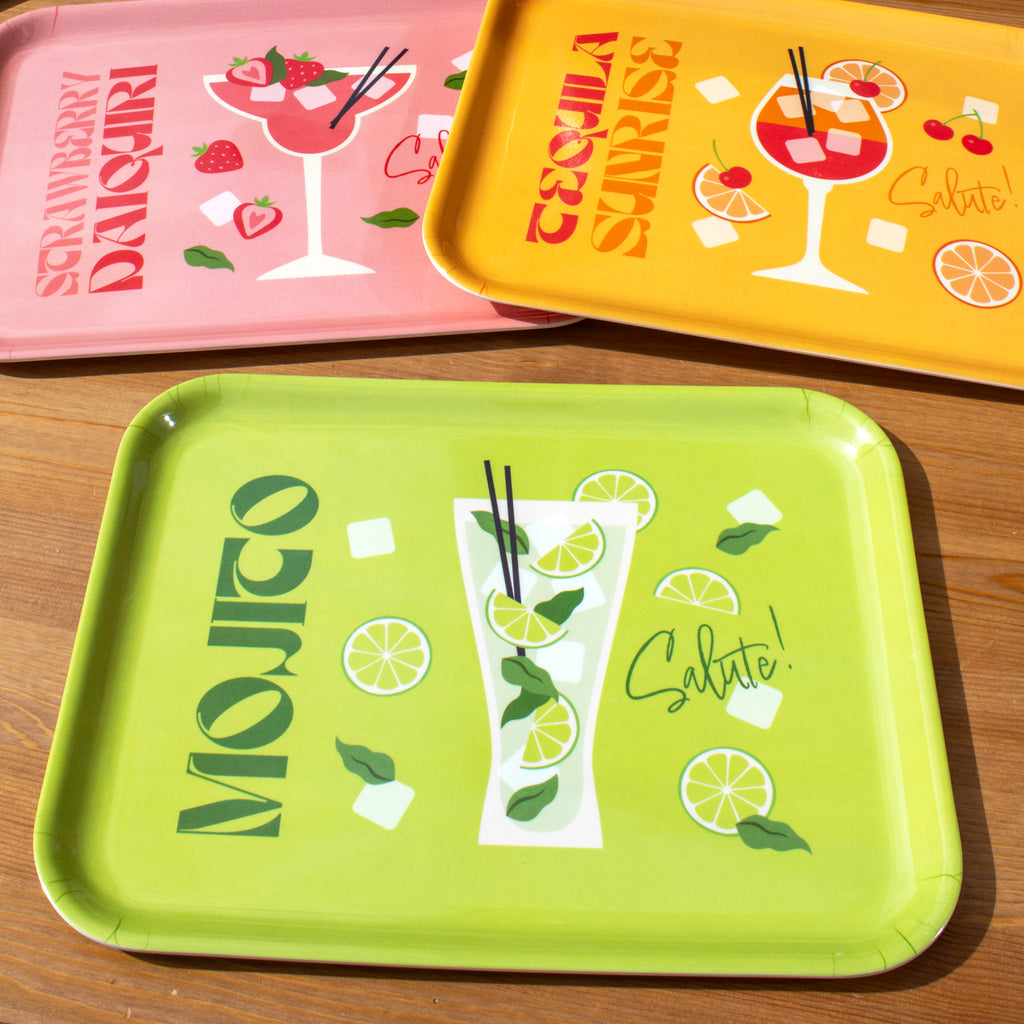 Set Of 3 Large Cocktail Melamine Trays