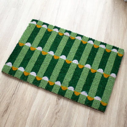 Green Retro Pillars Coir Doormat