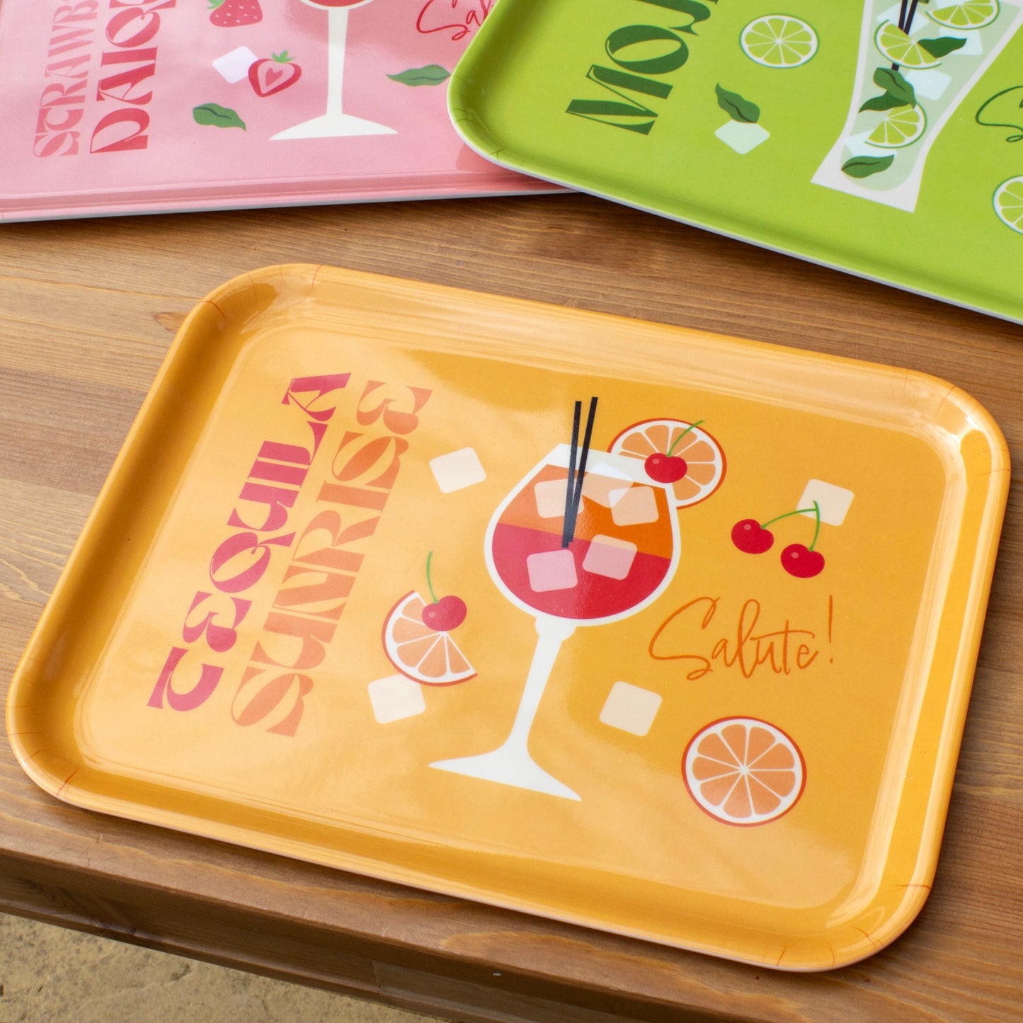 Set Of 3 Large Cocktail Melamine Trays
