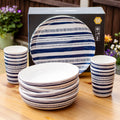 12 Piece Blue Striped Melamine Dinner Set