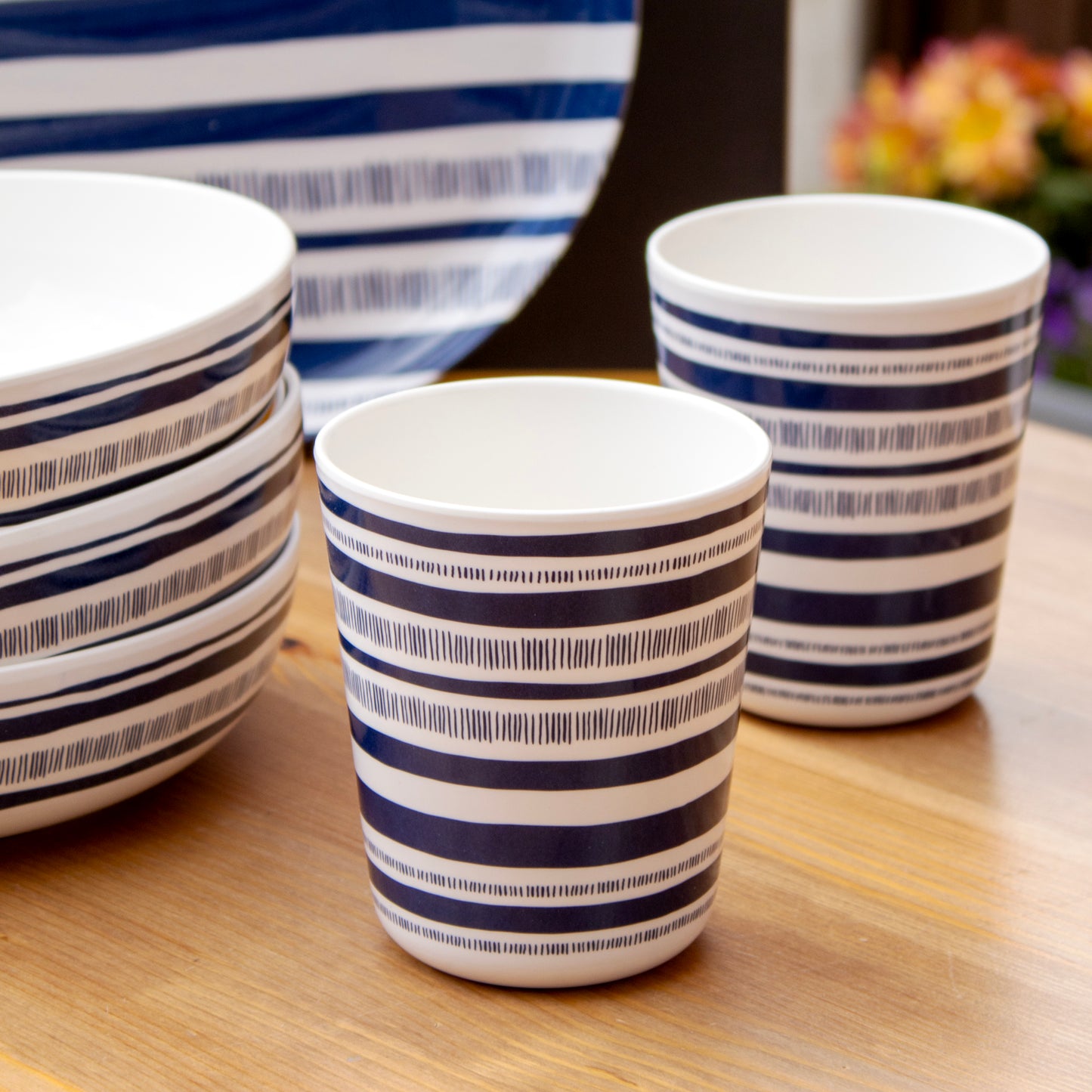 12 Piece Blue Striped Melamine Dinner Set