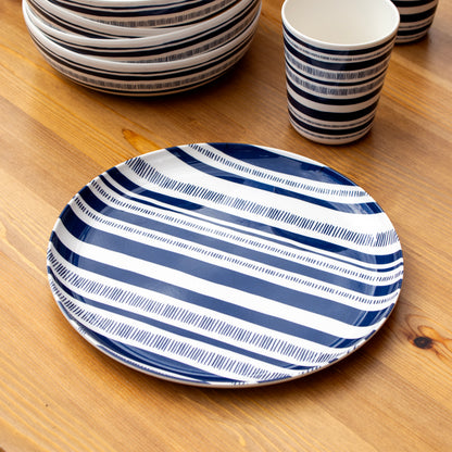 12 Piece Blue Striped Melamine Dinner Set
