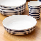 12 Piece Blue Striped Melamine Dinner Set