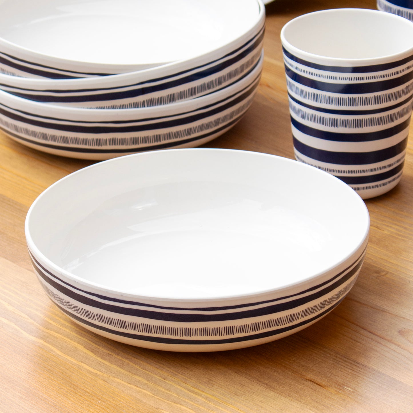 12 Piece Blue Striped Melamine Dinner Set