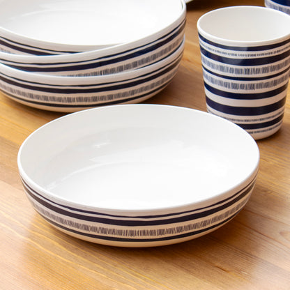 12 Piece Blue Striped Melamine Dinner Set