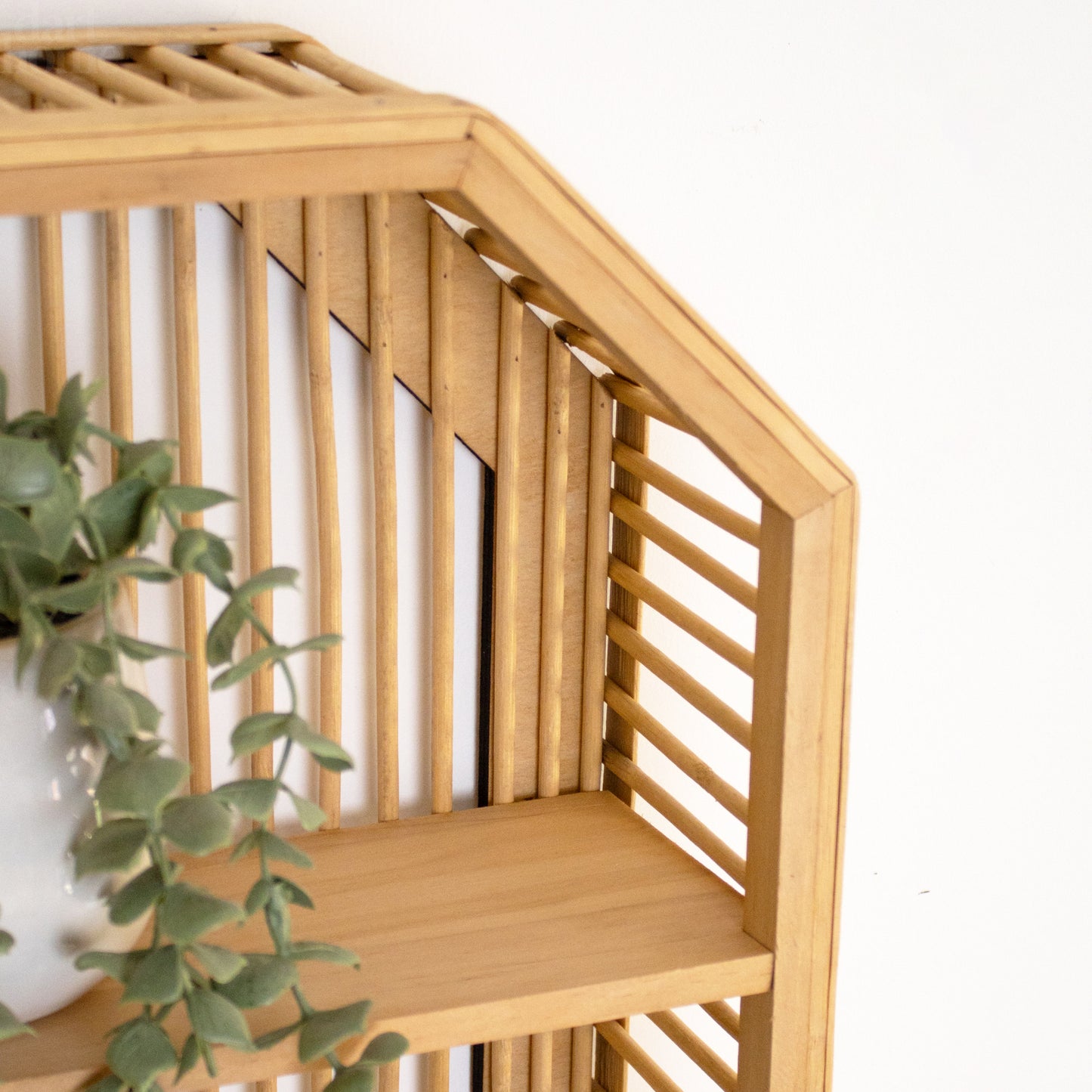 2 Tier Bamboo Octagonal Wall Shelf