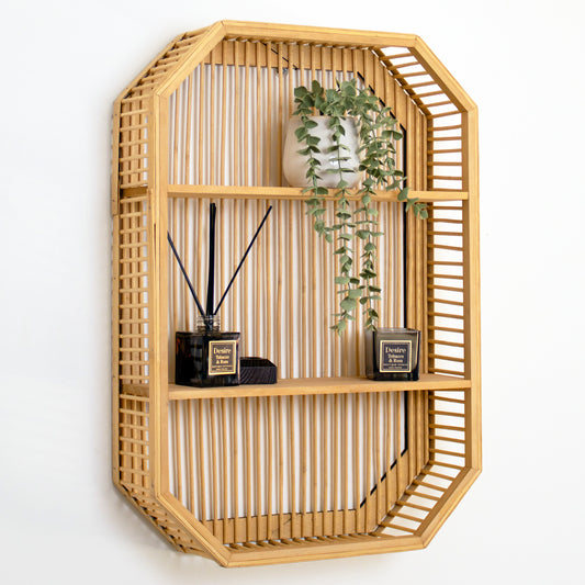 2 Tier Bamboo Octagonal Wall Shelf