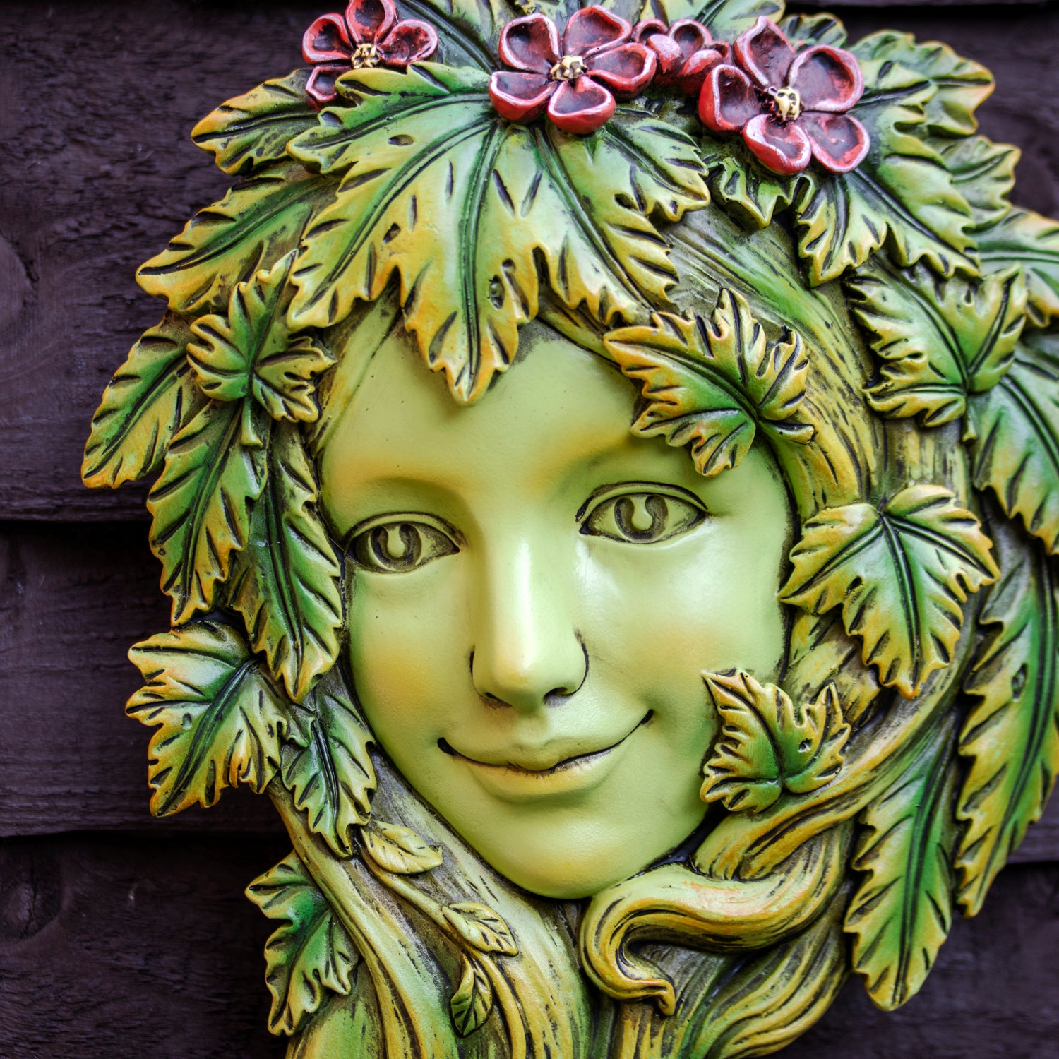 Resin Green Woman Tree Face Wall Plaque
