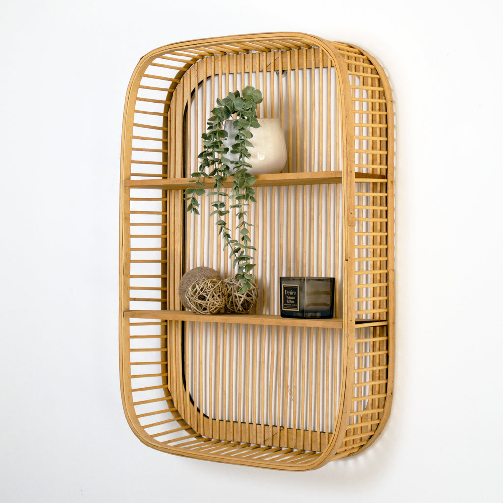 2 Tier Bamboo Rectangular Wall Shelf