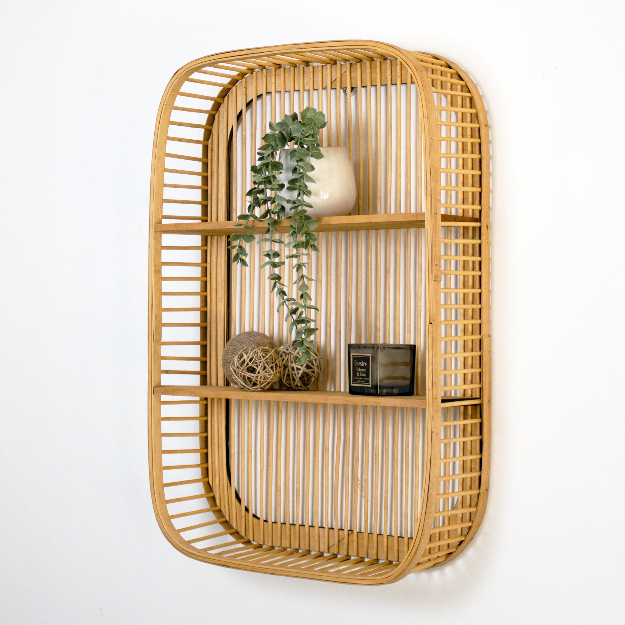 2 Tier Bamboo Rectangular Wall Shelf