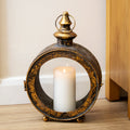 Round Antique Gold Metal Candle Lantern